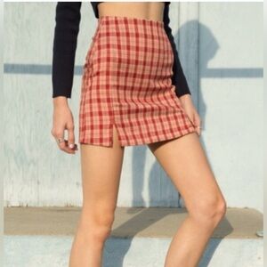 Brandy Melville Red Plaid Unlined Mini Skirt With Side Slits Size 24 (Small)